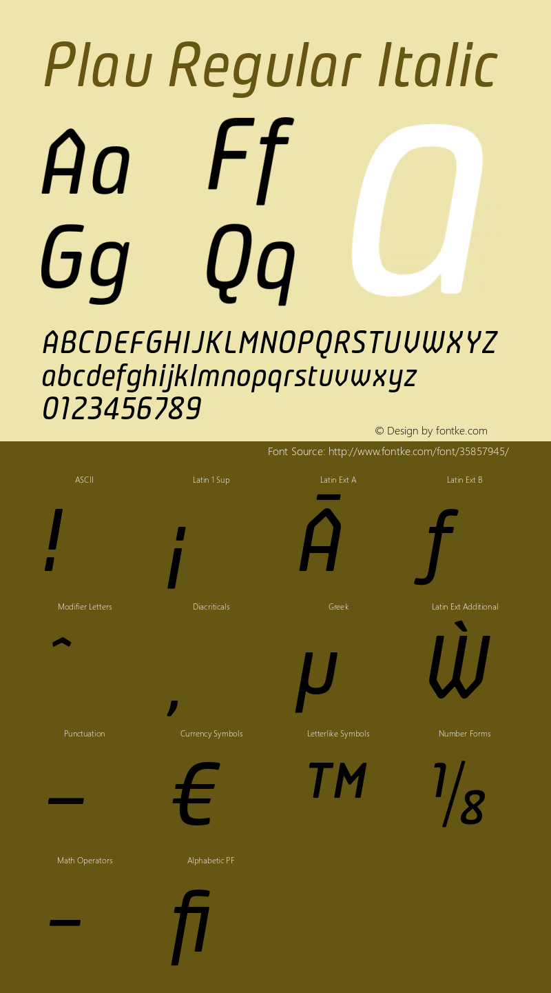 Plau-RegularItalic Version 2.001;PS 002.001;hotconv 1.0.70;makeotf.lib2.5.58329;com.myfonts.easy.niramekko.plau-italics.regular.wfkit2.version.46eC Font Sample