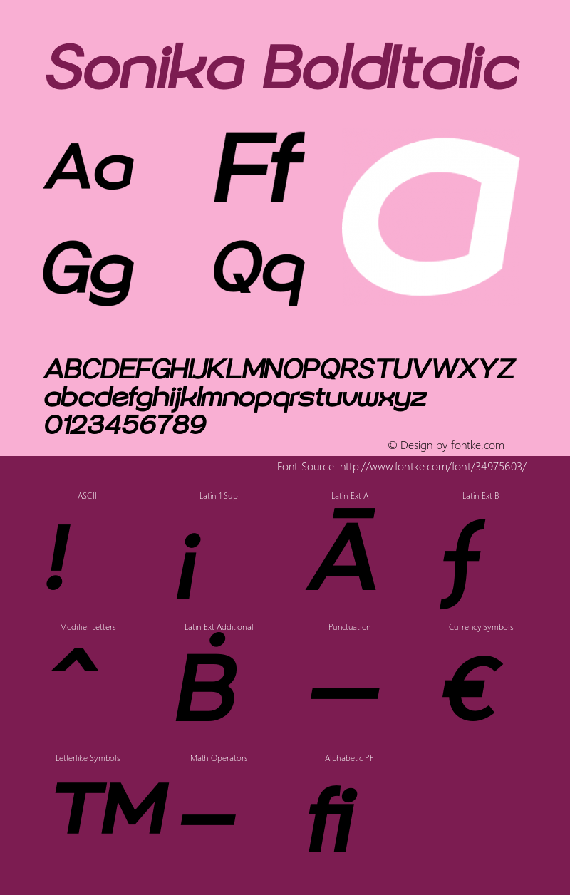 Sonika BoldItalic Version 1.00;July 11, 2018;FontCreator 11.5.0.2427 64-bit Font Sample