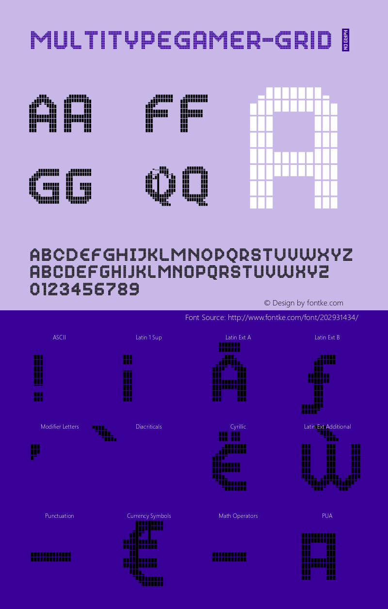 ☞MultiType Gamer Grid Version 13.000;hotconv 1.0.109;makeotfexe 2.5.65596;com.myfonts.easy.cyanotype.multitype-gamer.grid.wfkit2.version.5Pow图片样张