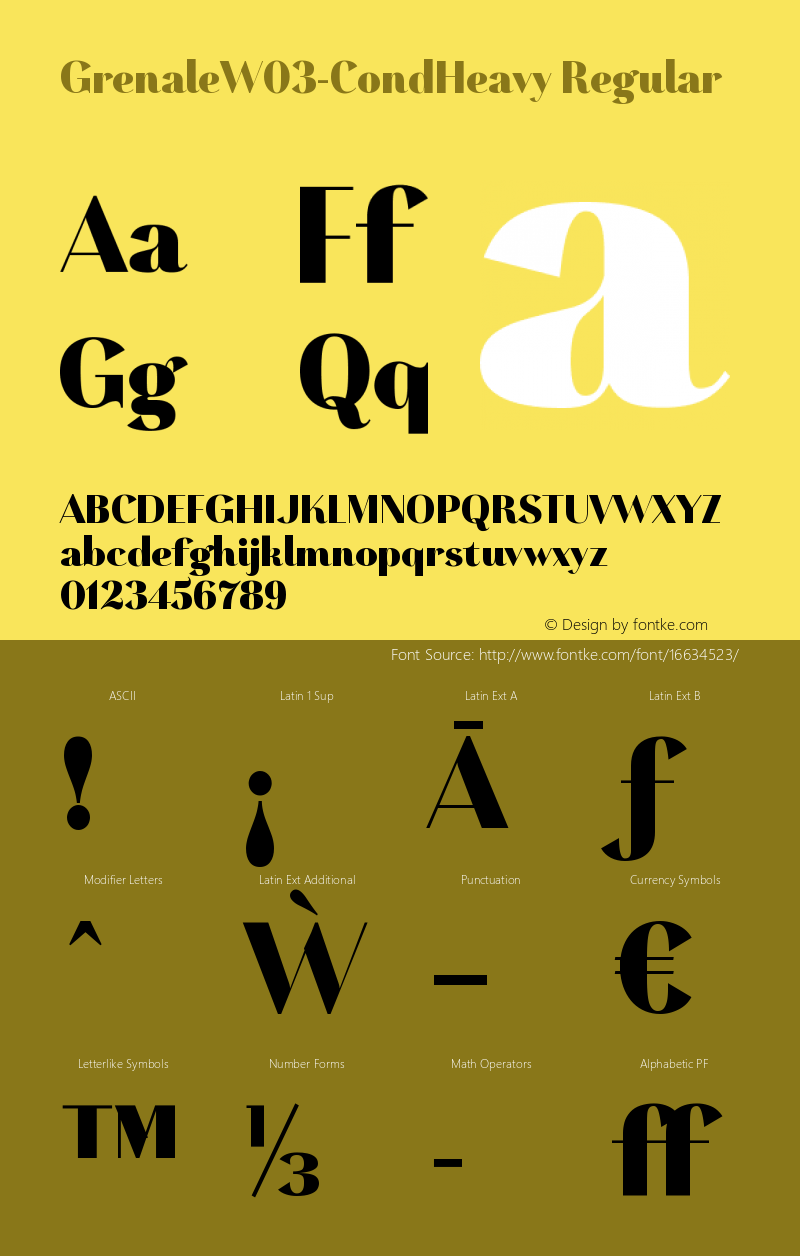 GrenaleW03-CondHeavy Regular Version 1.00 Font Sample