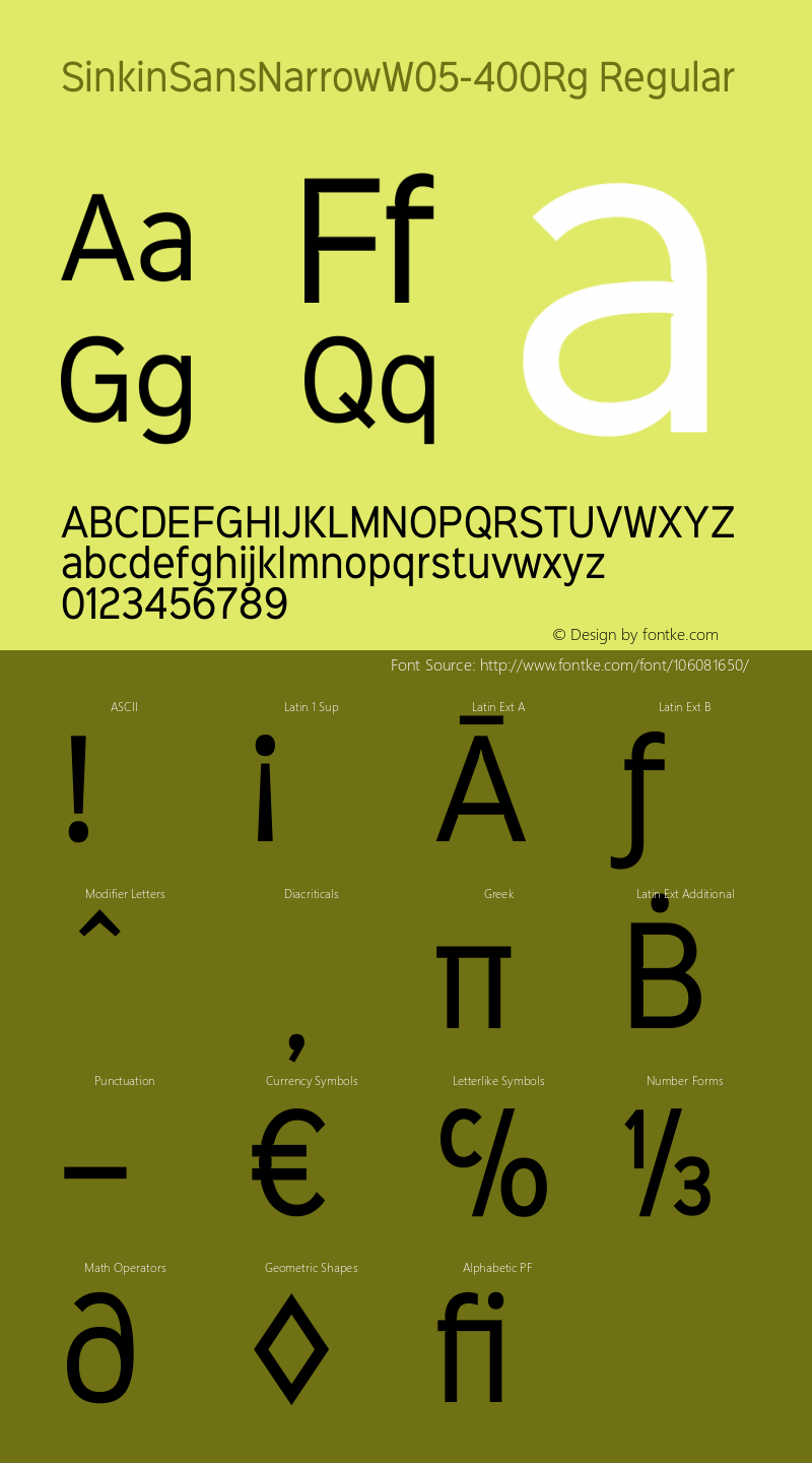 Sinkin Sans Narrow W05 400 Rg Version 1.00 Font Sample