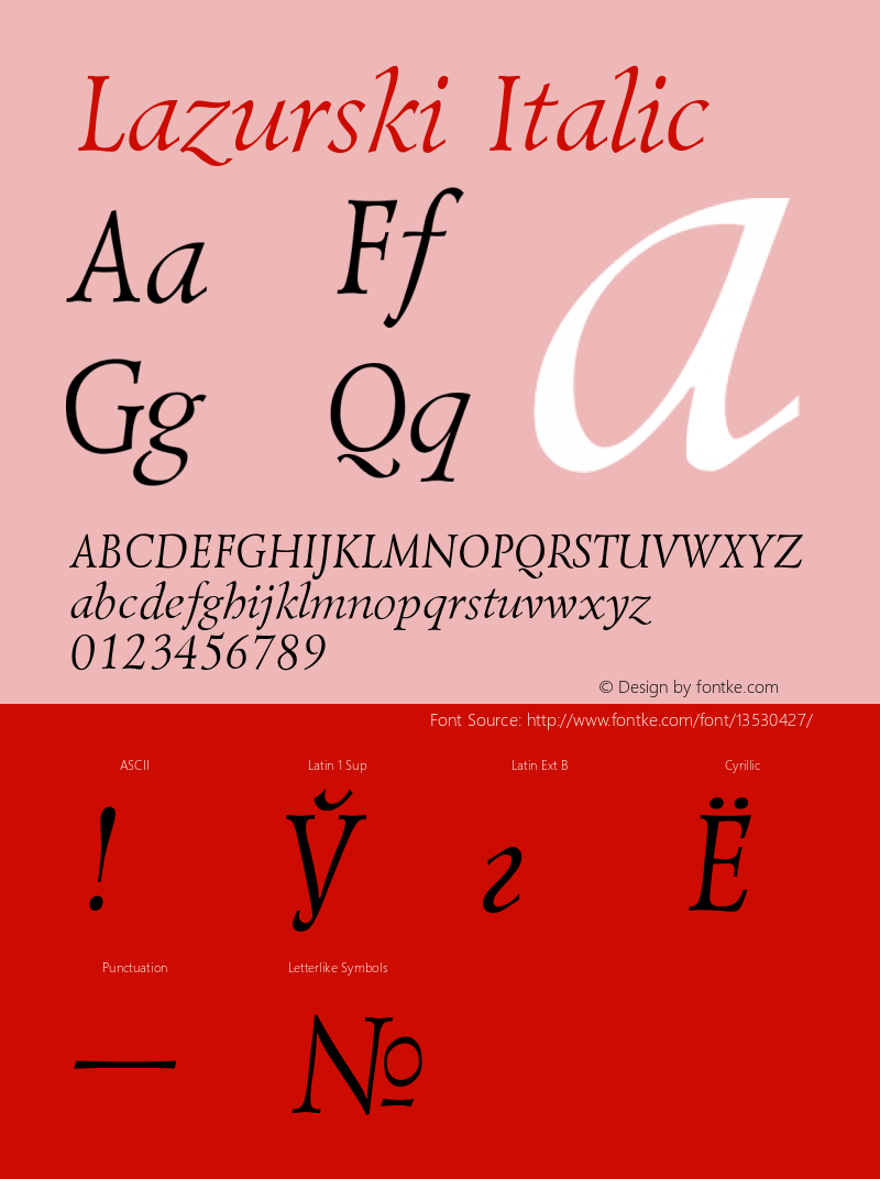 Lazurski Italic Converted from t:\LZI.TF1 by ALLTYPE Font Sample