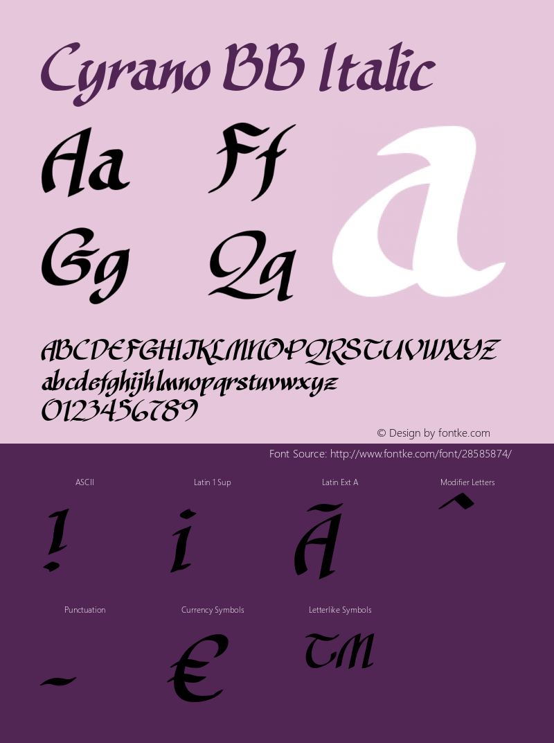 CyranoBBItalic Version 1.000 2005 initial release Font Sample