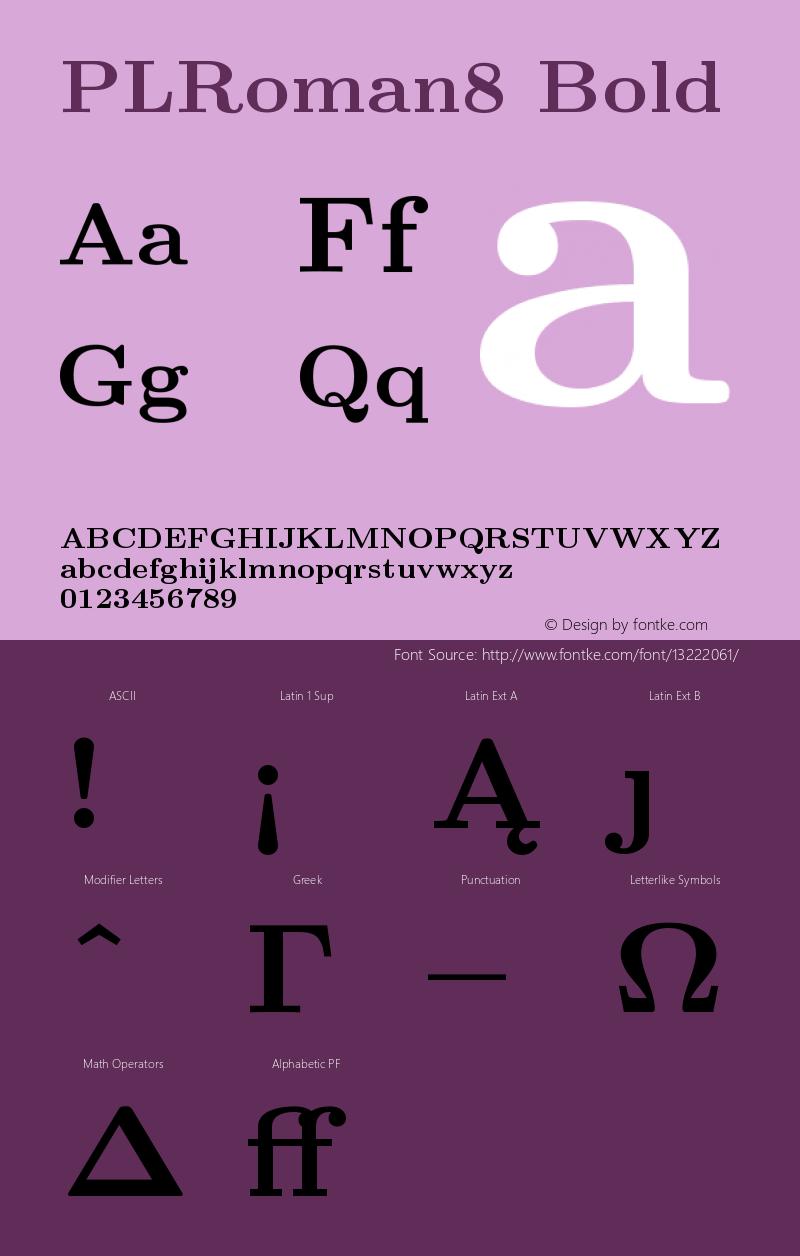 PLRoman8 Bold Version 1.11 Font Sample