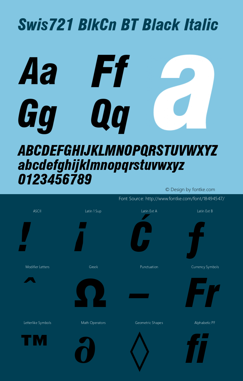 Swis721 BlkCn BT Black Italic Version 1.01 emb4-OT Font Sample