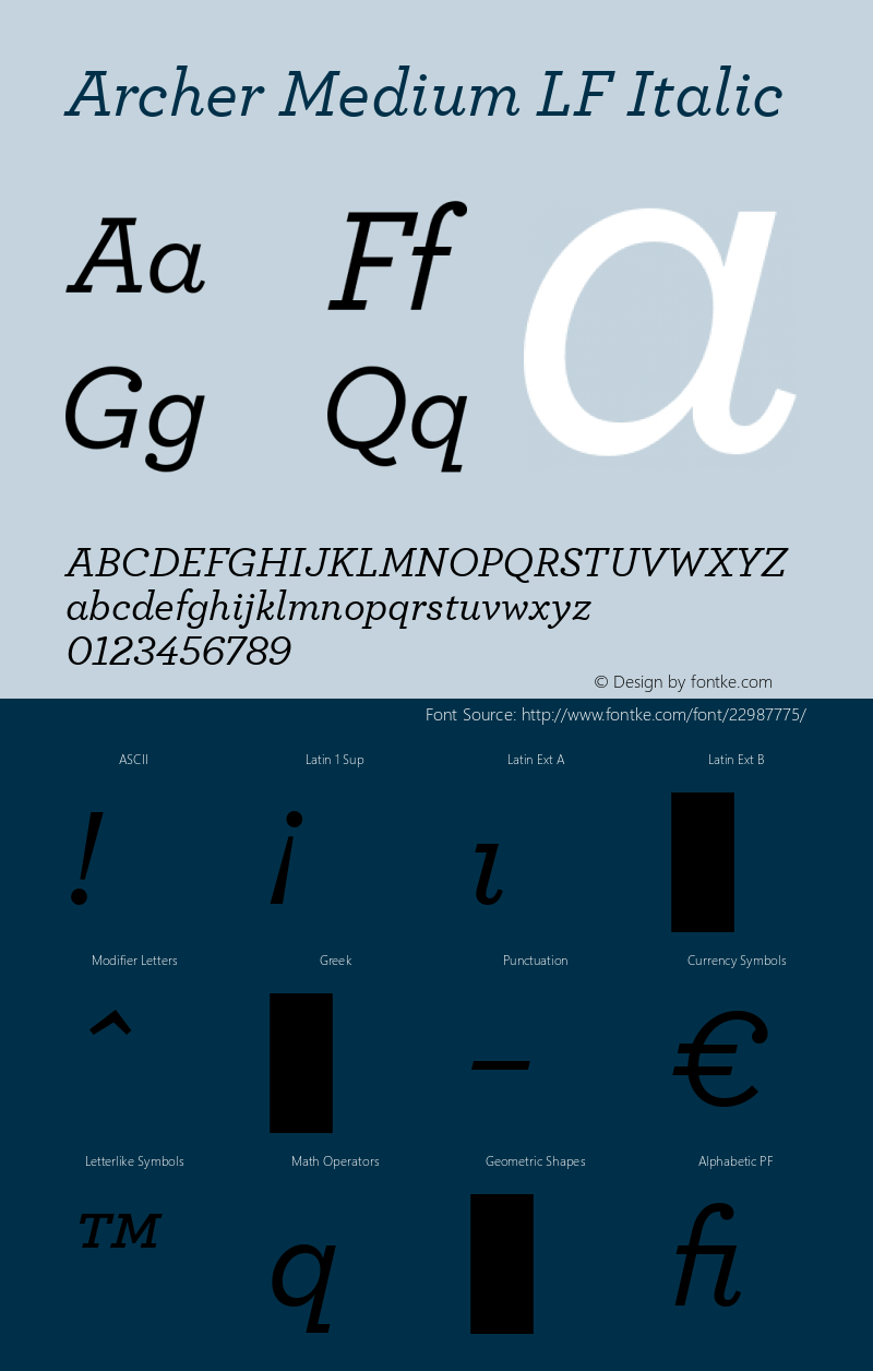Archer Medium LF Italic Version 1.100 Font Sample