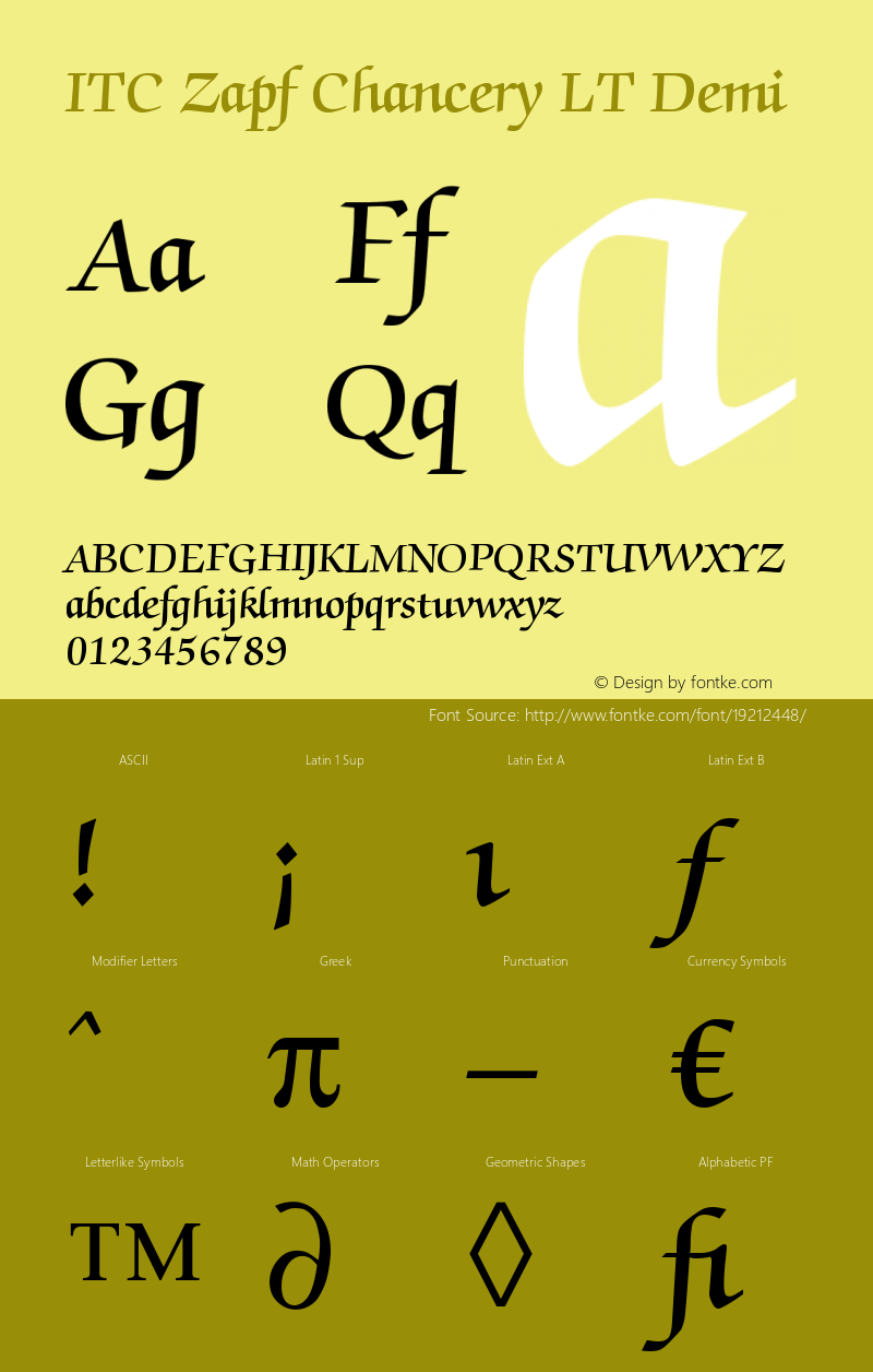 ITC Zapf Chancery LT Demi Version 006.000 Font Sample