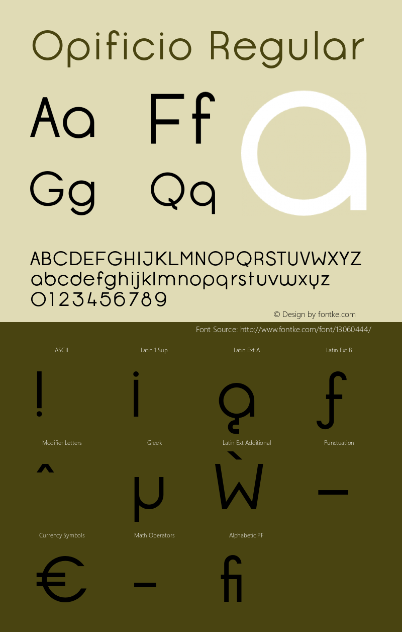 Opificio Regular Version 2.000 Font Sample