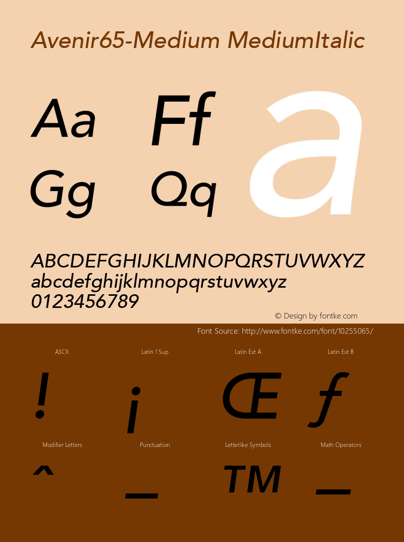 Avenir65-Medium MediumItalic Version 1.00 Font Sample