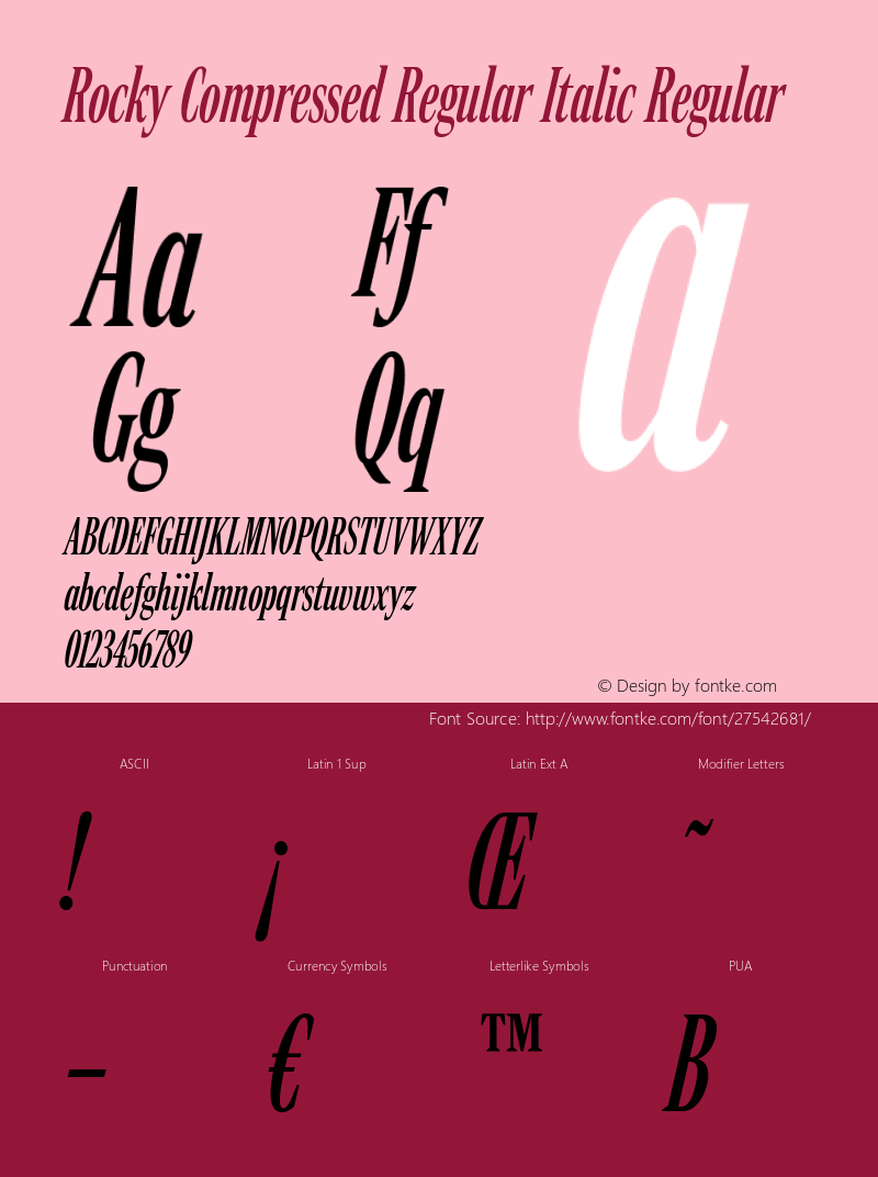 Rocky Compressed Regular Italic Version 1.000;PS 1.0;hotconv 1.0.86;makeotf.lib2.5.63406 Font Sample