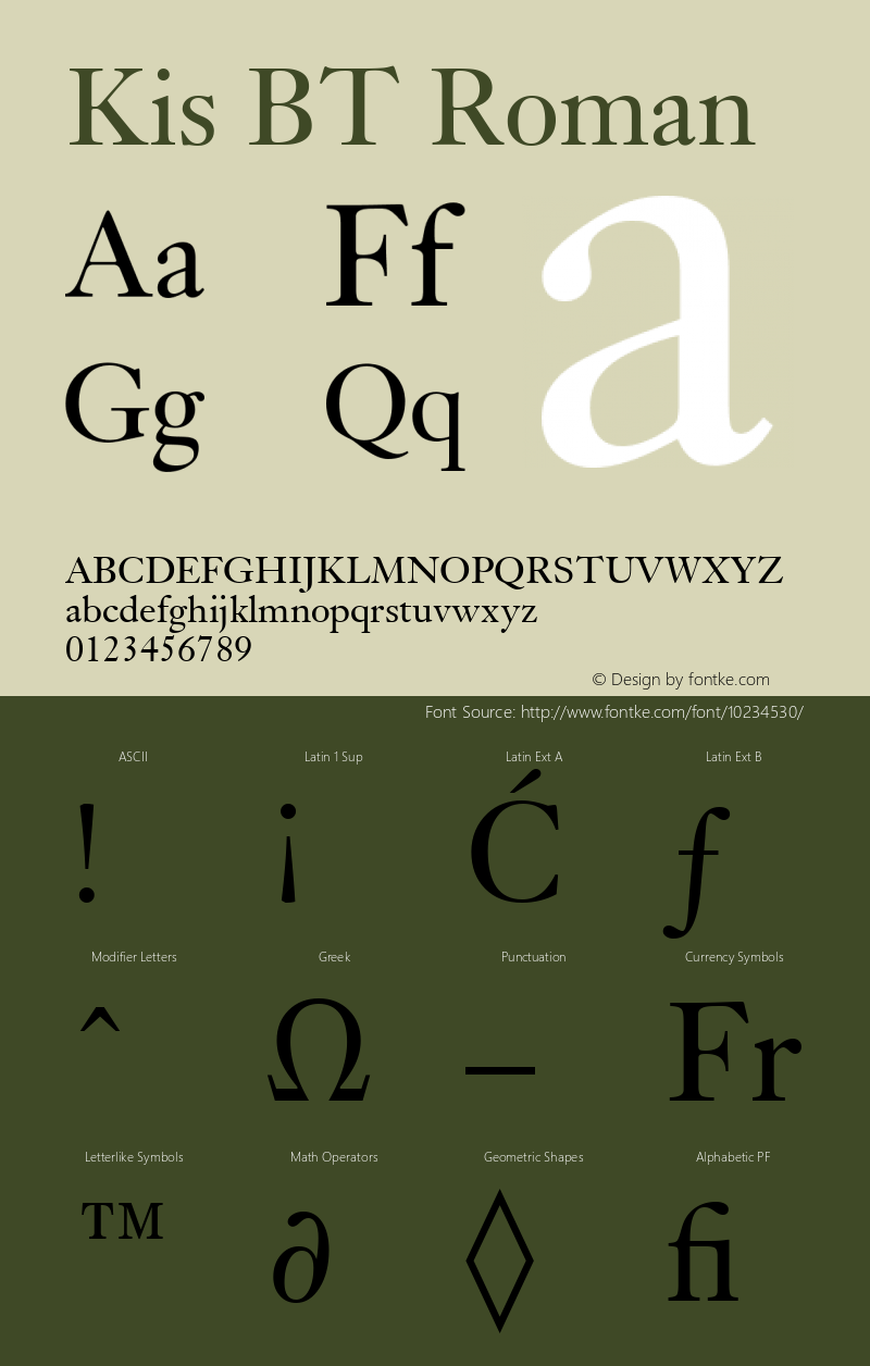 Kis BT Roman Version 1.01 emb4-OT Font Sample