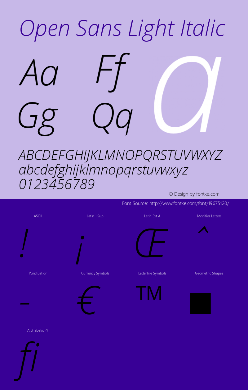 Open Sans Light Italic Version 1.10 Font Sample