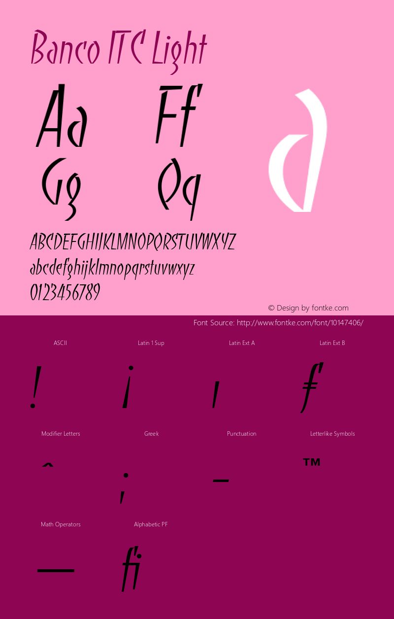 Banco ITC Light Version 001.001 Font Sample