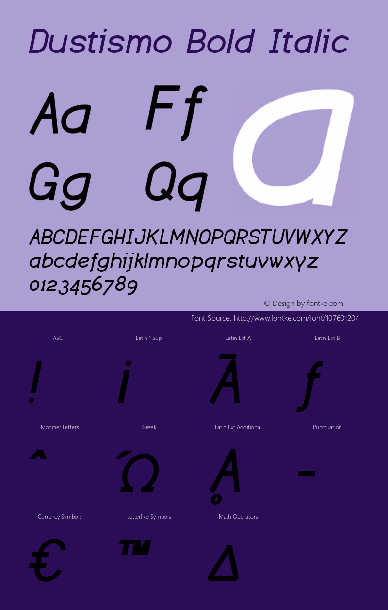 Dustismo Bold Italic Version 1.06 2003 Font Sample