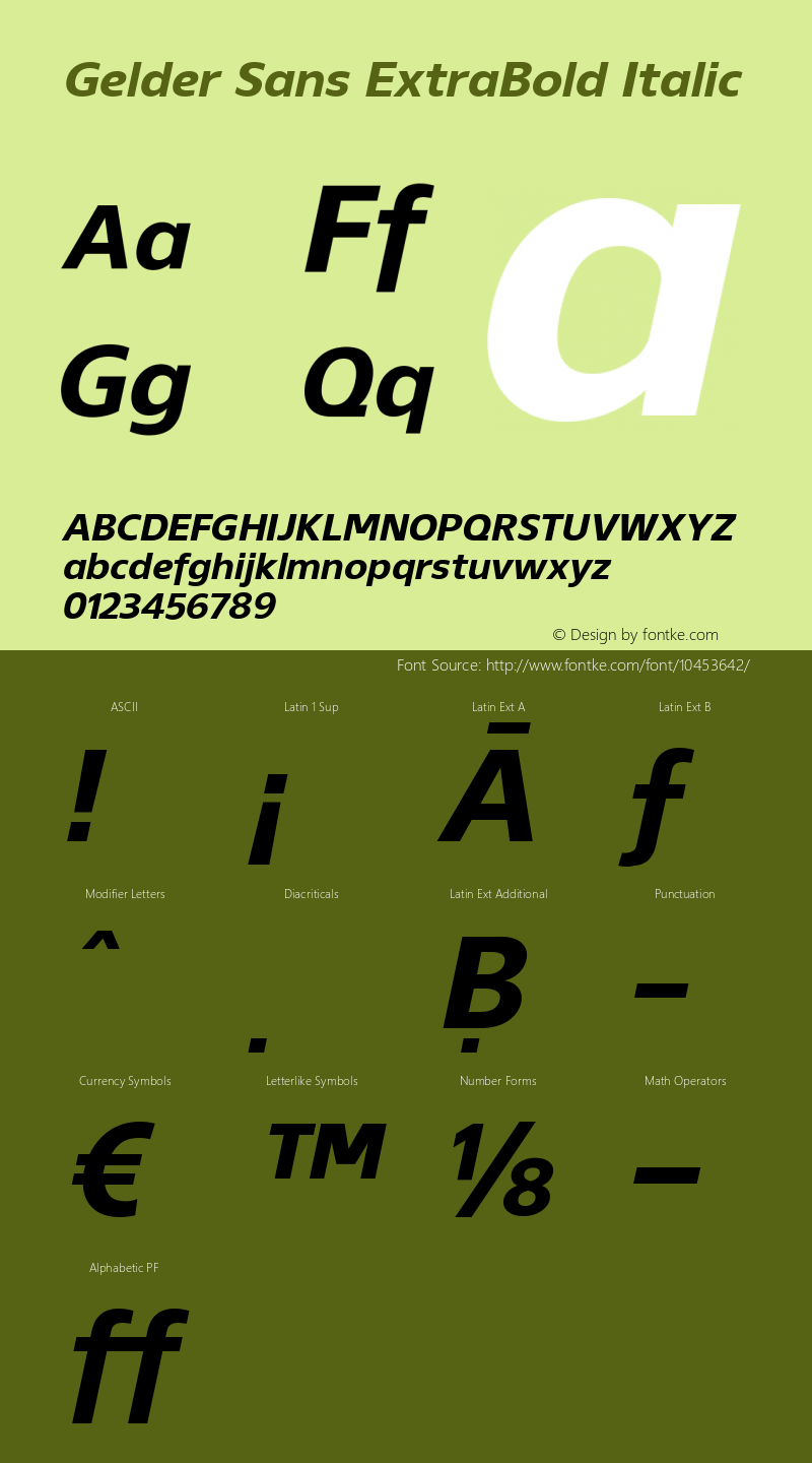 Gelder Sans ExtraBold Italic Version 1.003 Font Sample