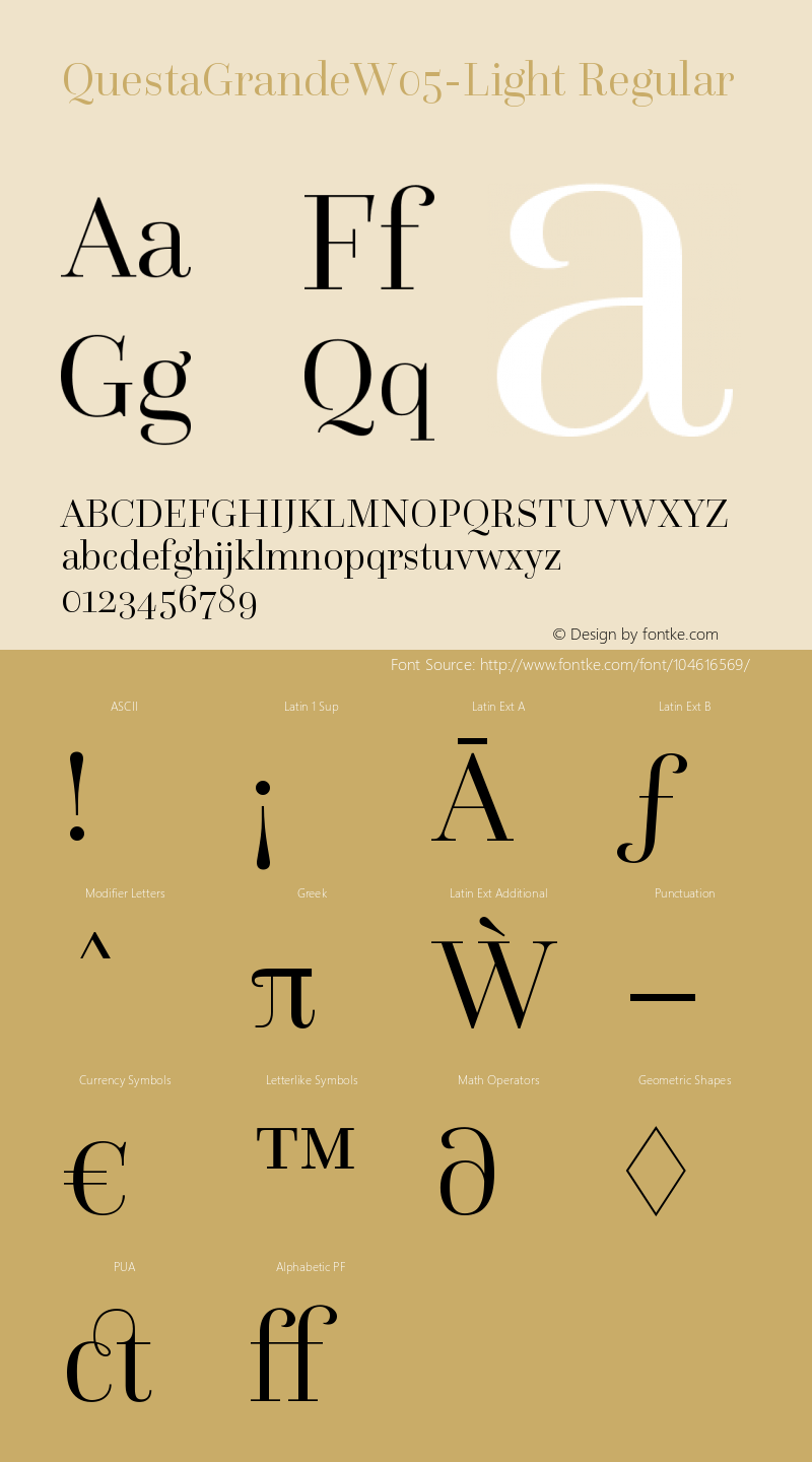 Questa Grande W05 Light Version 1.031 Font Sample