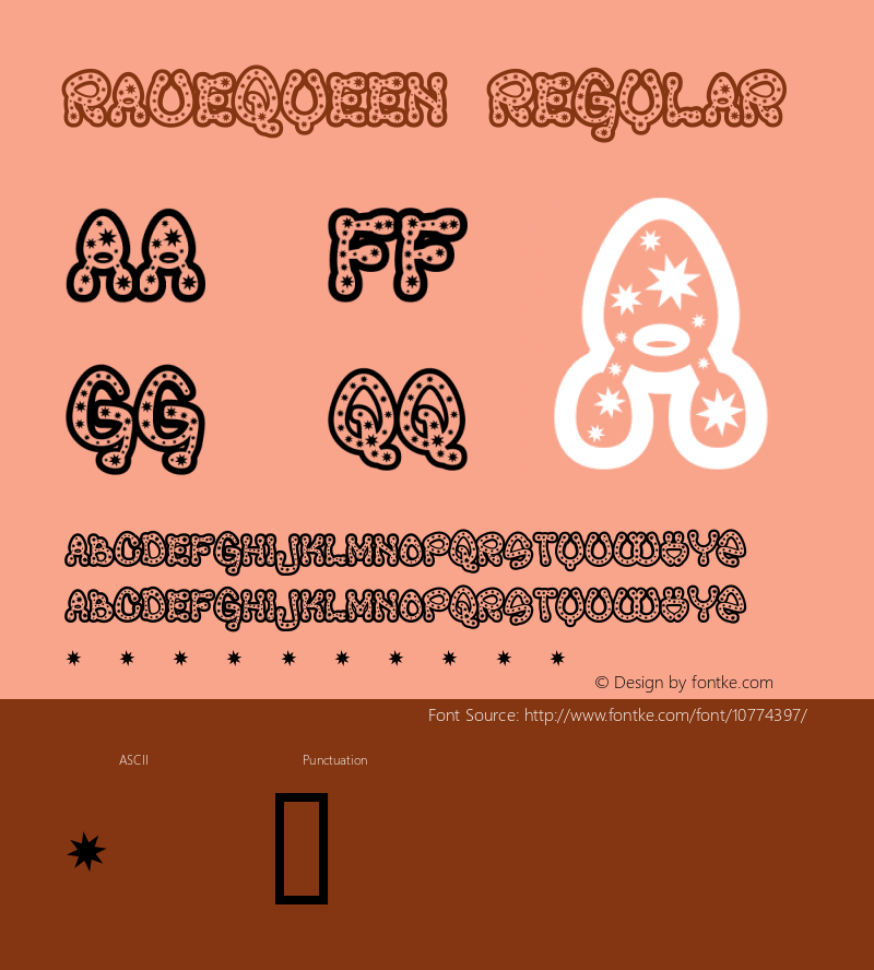 RaveQueen Regular Macromedia Fontographer 4.1.2 12/28/98 Font Sample