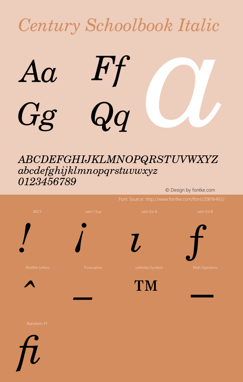 CenturySchoolbookBT-Italic 2.0-1.0 Font Sample