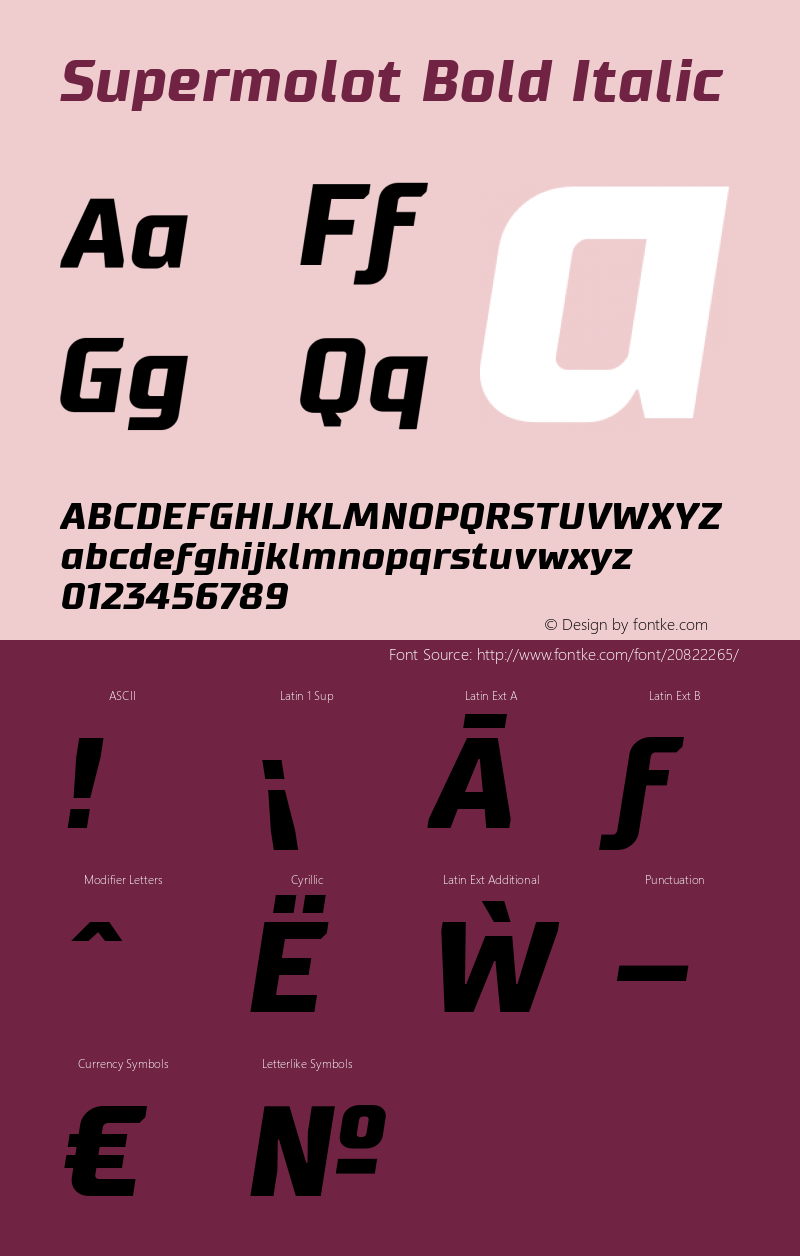 Supermolot-BoldItalic Version 1.000 Font Sample