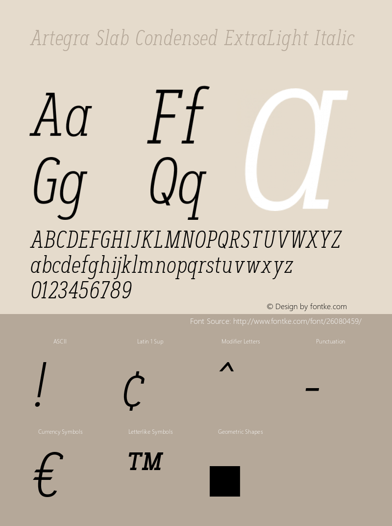 ArtegraSlabCondensed-ExtLtIta Version 1.000 Font Sample