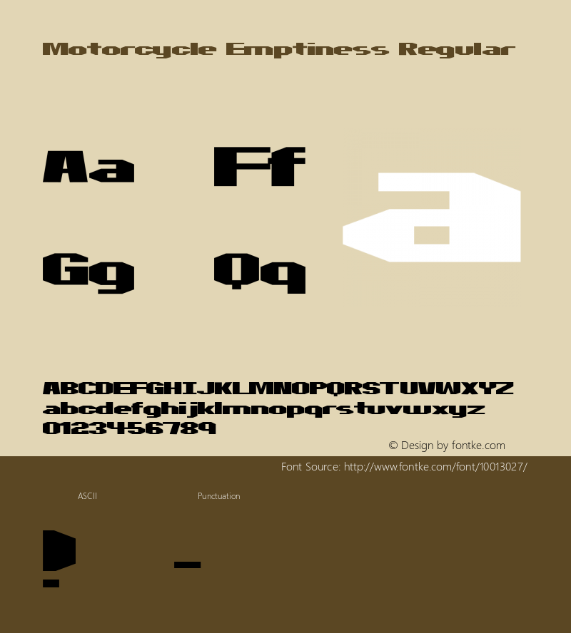 Motorcycle Emptiness Regular http://hjem.get2net.dk/jfischer/ Font Sample