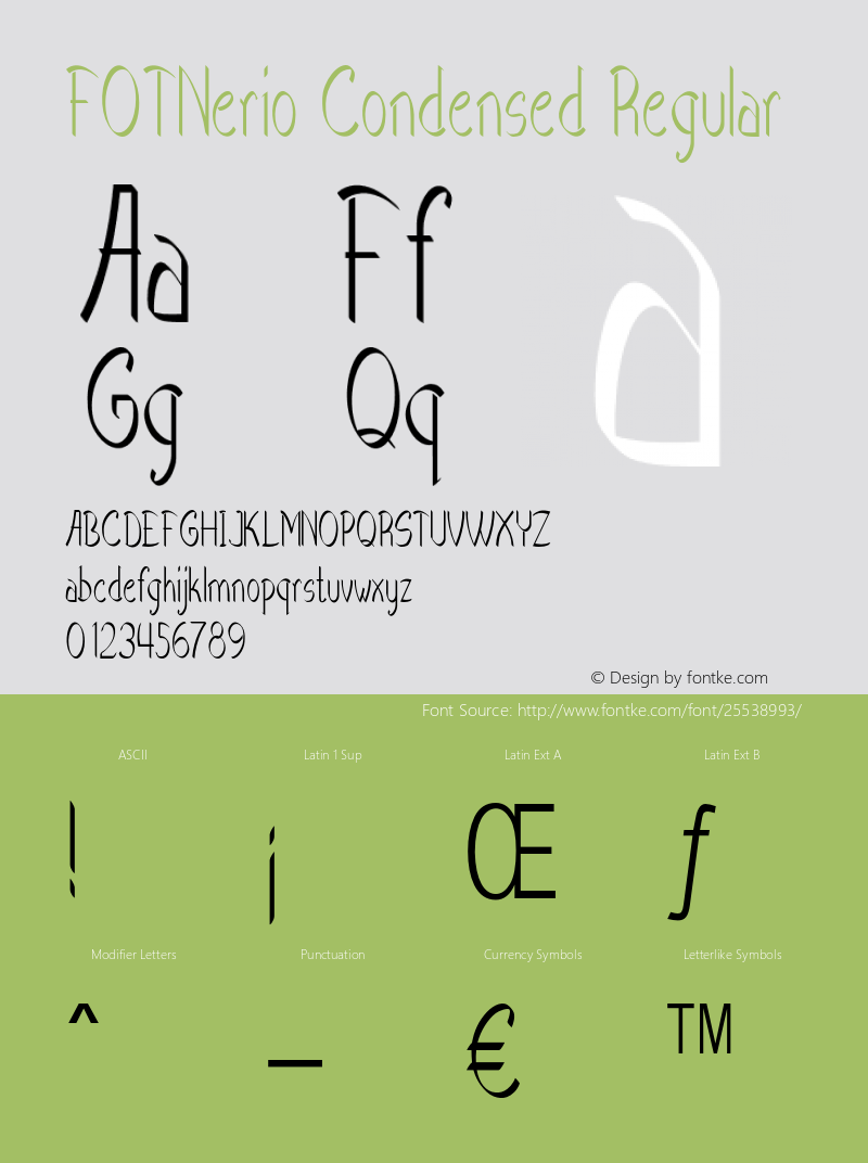 FOTNerio-CondensedRegular Version 1.000 Font Sample