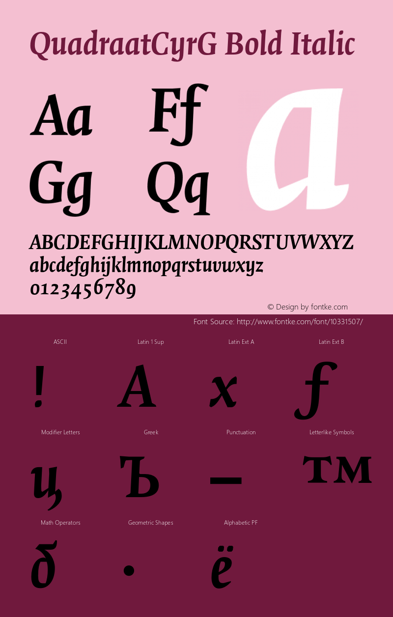 QuadraatCyrG Bold Italic 001.000 Font Sample