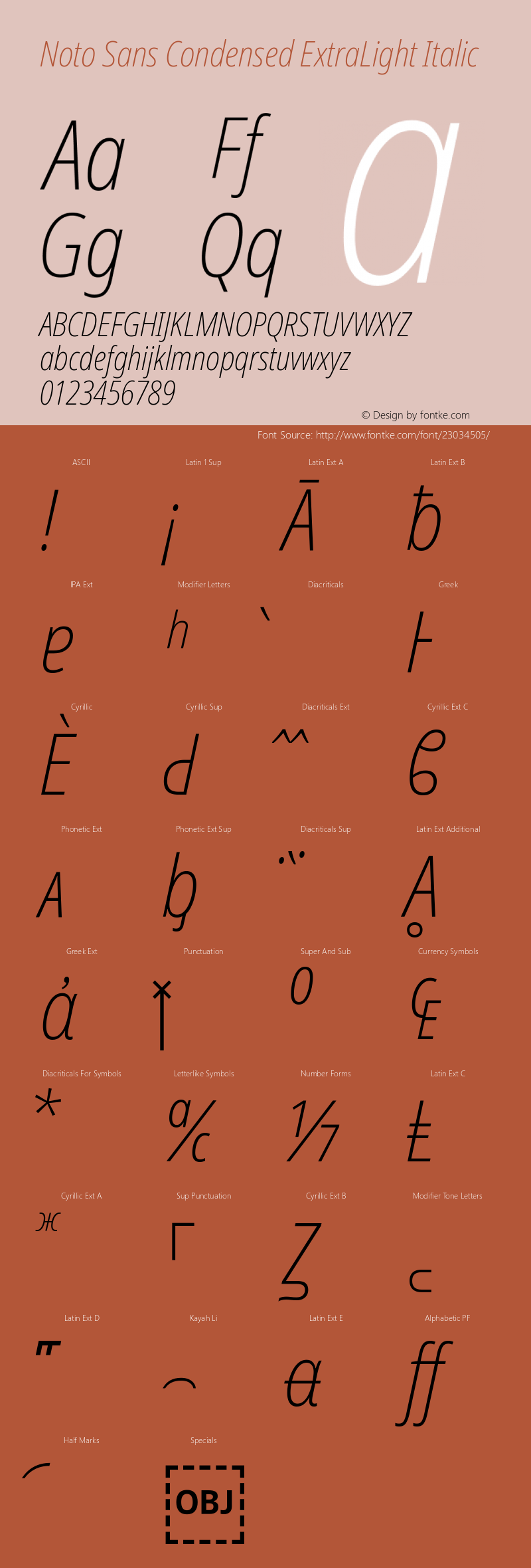 Noto Sans Condensed ExtraLight Italic Version 1.902 Font Sample