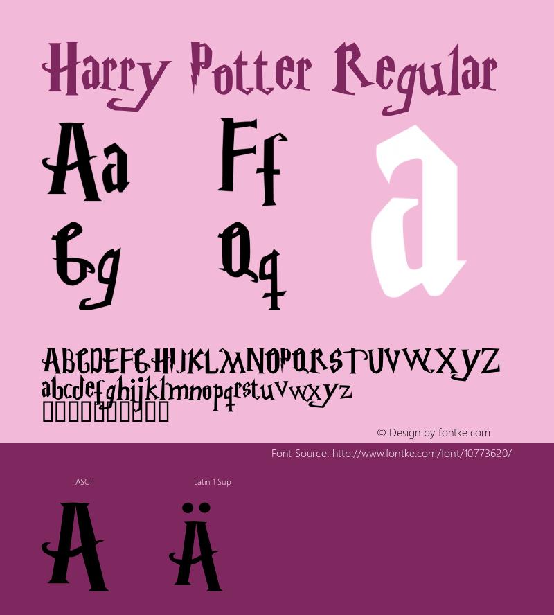 Harry Potter Regular Macromedia Fontographer 4.1 2001-08-08 Font Sample