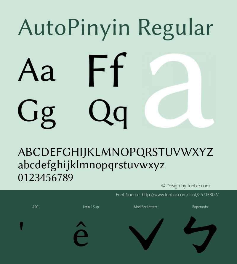 AutoPinyin Version 1.000;PS 001.000;hotconv 1.0.70;makeotf.lib2.5.58329 Font Sample