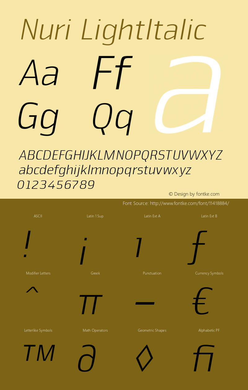 Nuri LightItalic Version 001.000 Font Sample