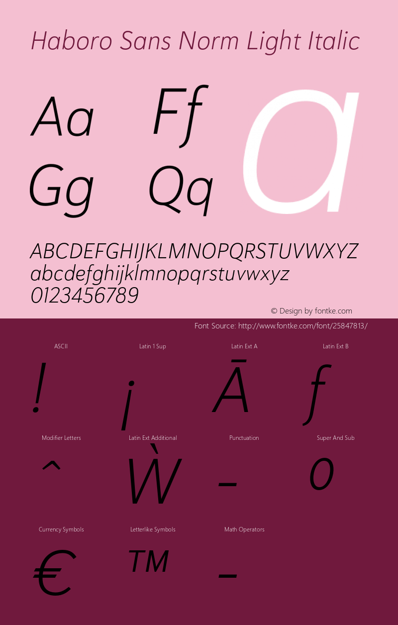 Haboro Sans Norm Light Italic Version 1.000 Font Sample