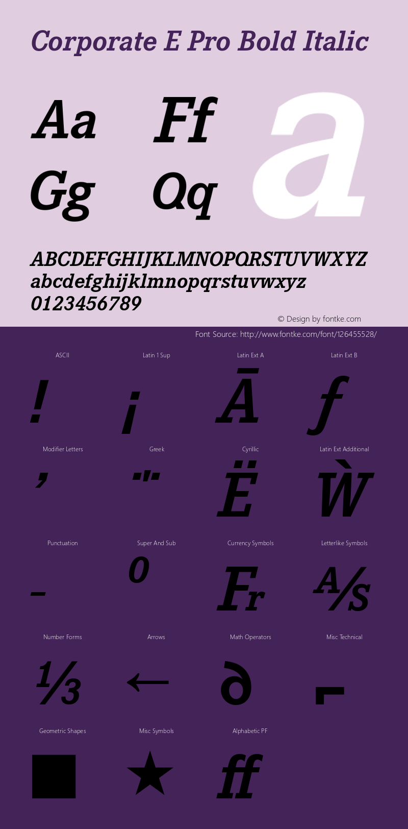 Corporate E Pro Bold Italic Version 1.40 Font Sample