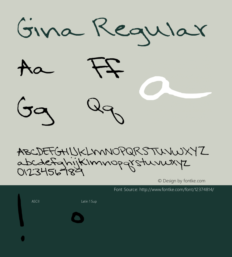 Gina Regular 2002; 1.0, initial release Font Sample