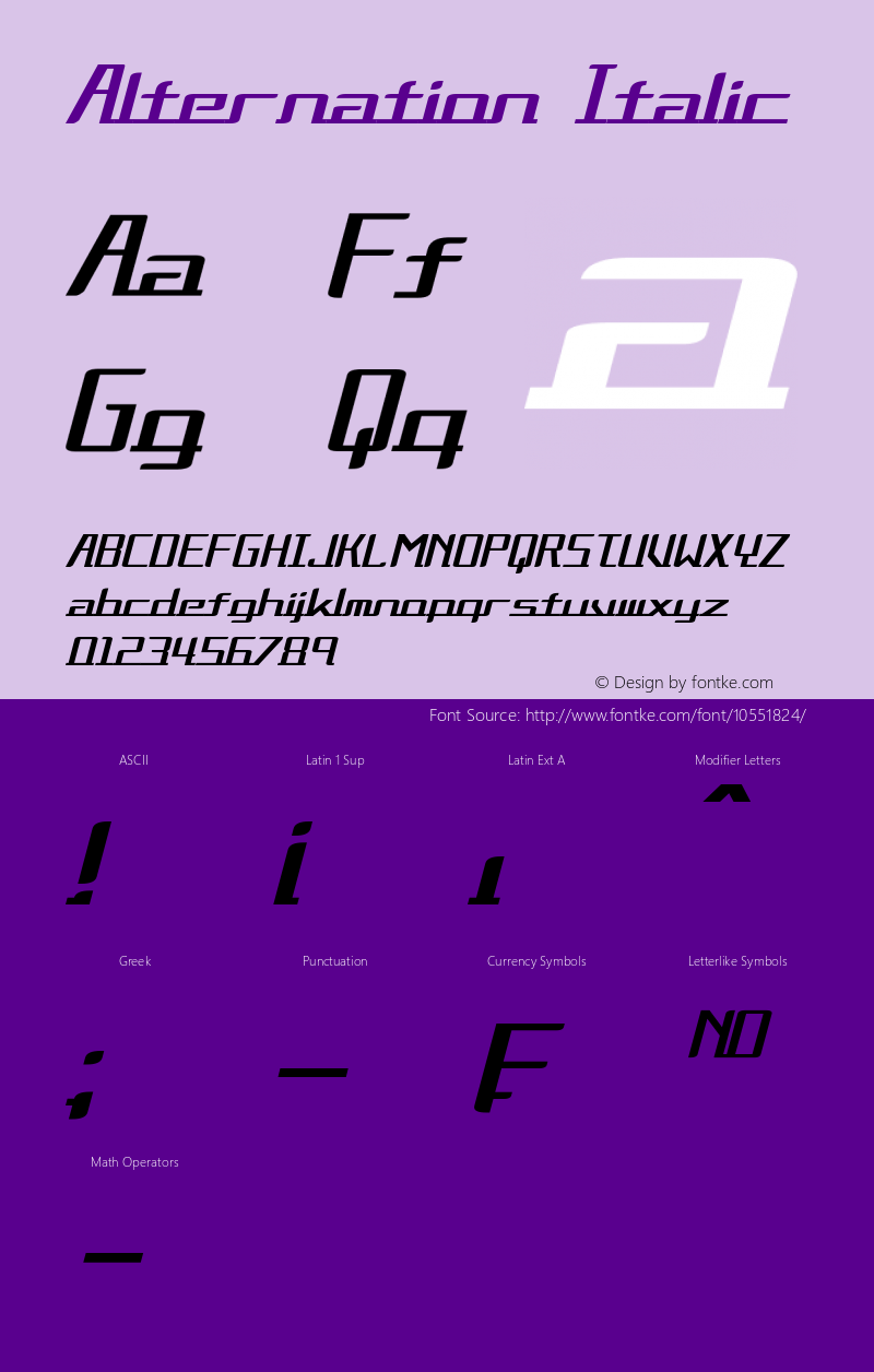 Alternation Italic Version 1.00 April 6, 2014, initial release Font Sample