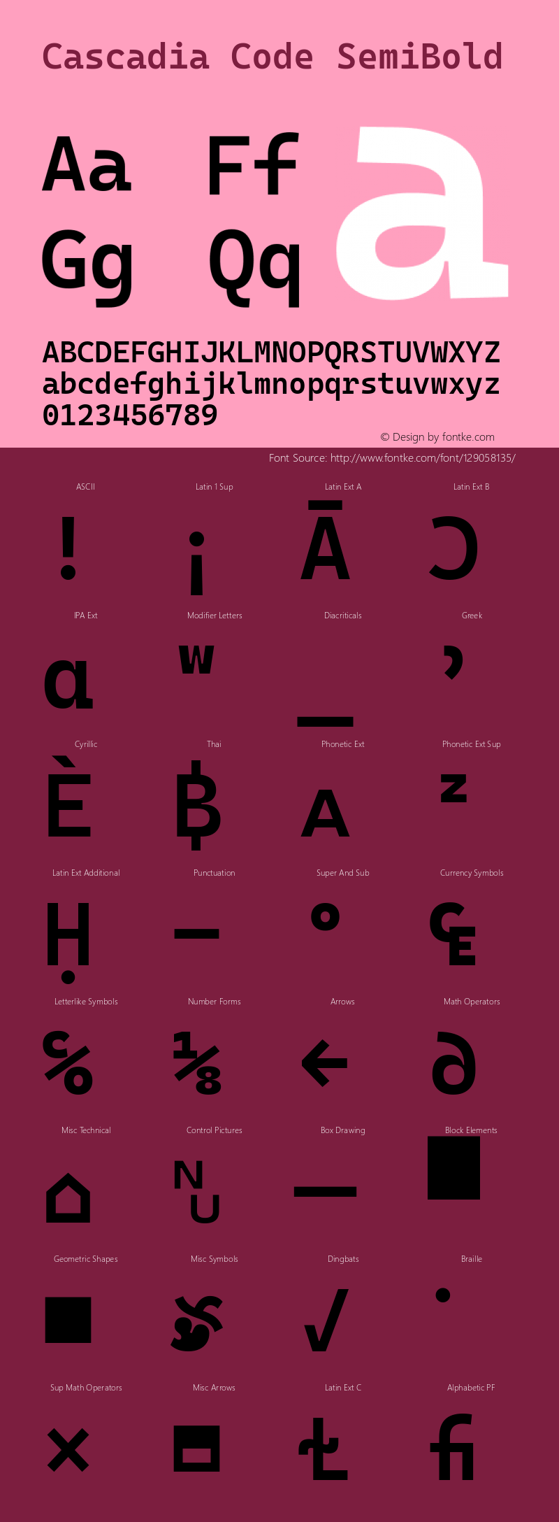 Cascadia Code SemiBold Version 2102.025; ttfautohint (v1.8.3) Font Sample