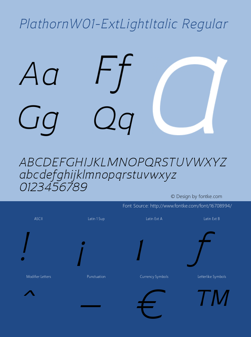 PlathornW01-ExtLightItalic Regular Version 1.00 Font Sample