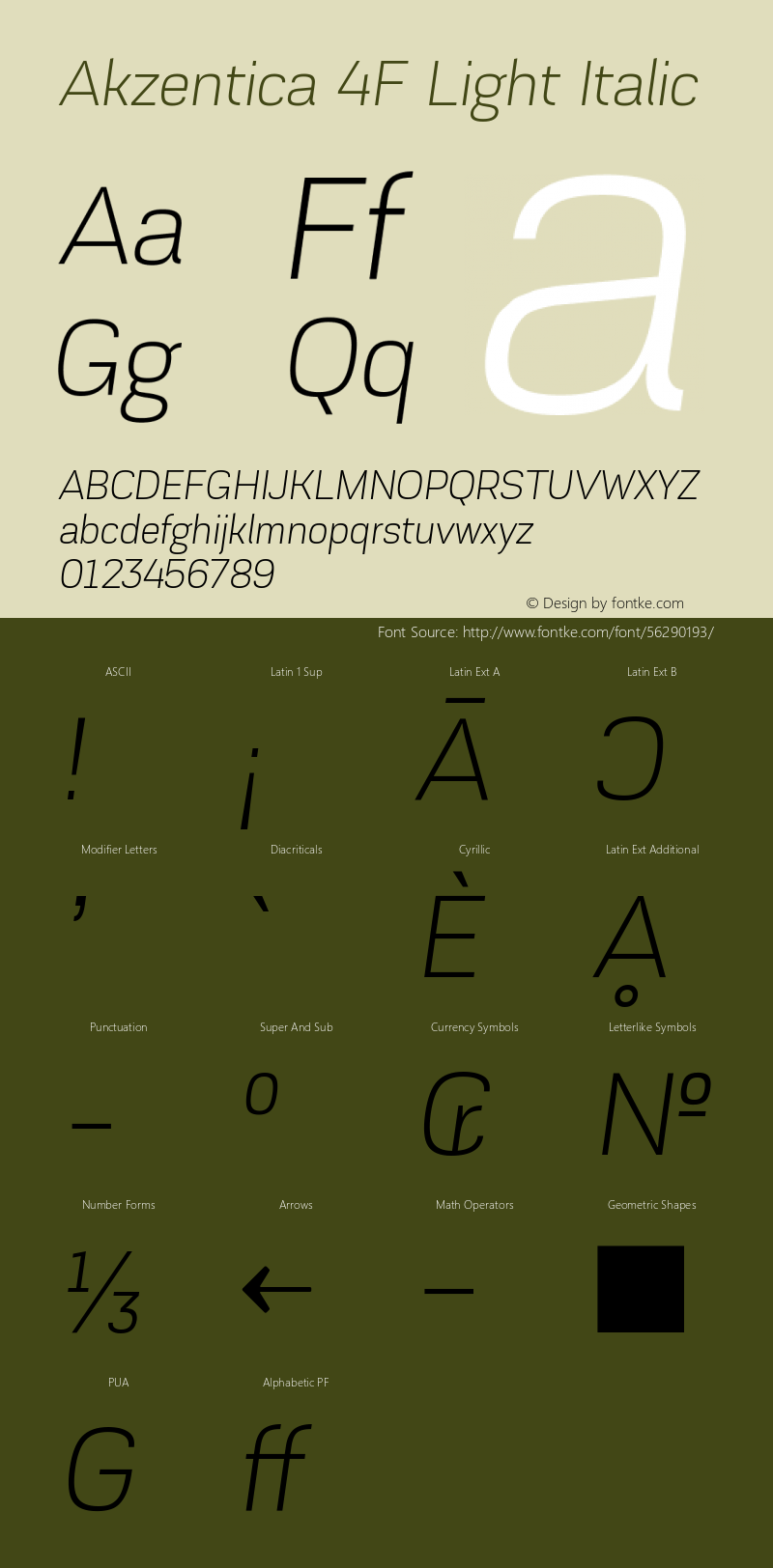 Akzentica4FLight-Italic 1.0 Font Sample