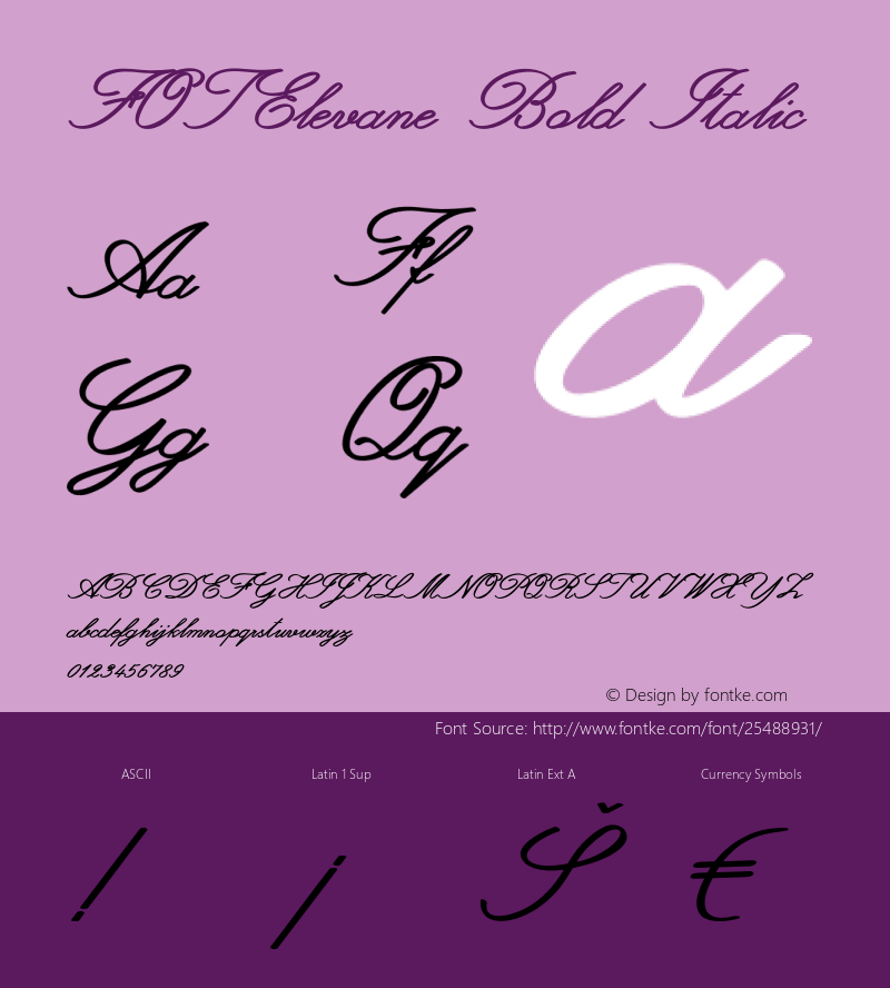 FOTElevane-BoldItalic Version 1.000 Font Sample