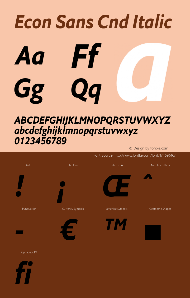 Econ Sans Cnd Italic Version 1.000 Font Sample