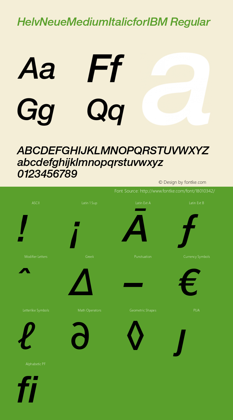 HelvNeueMediumItalicforIBM Regular Version 1.10 Font Sample