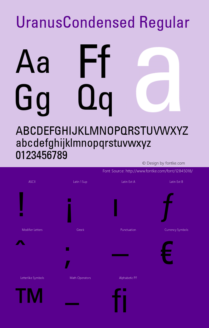 UranusCondensed Regular Version 2.00; 2008; Font Sample