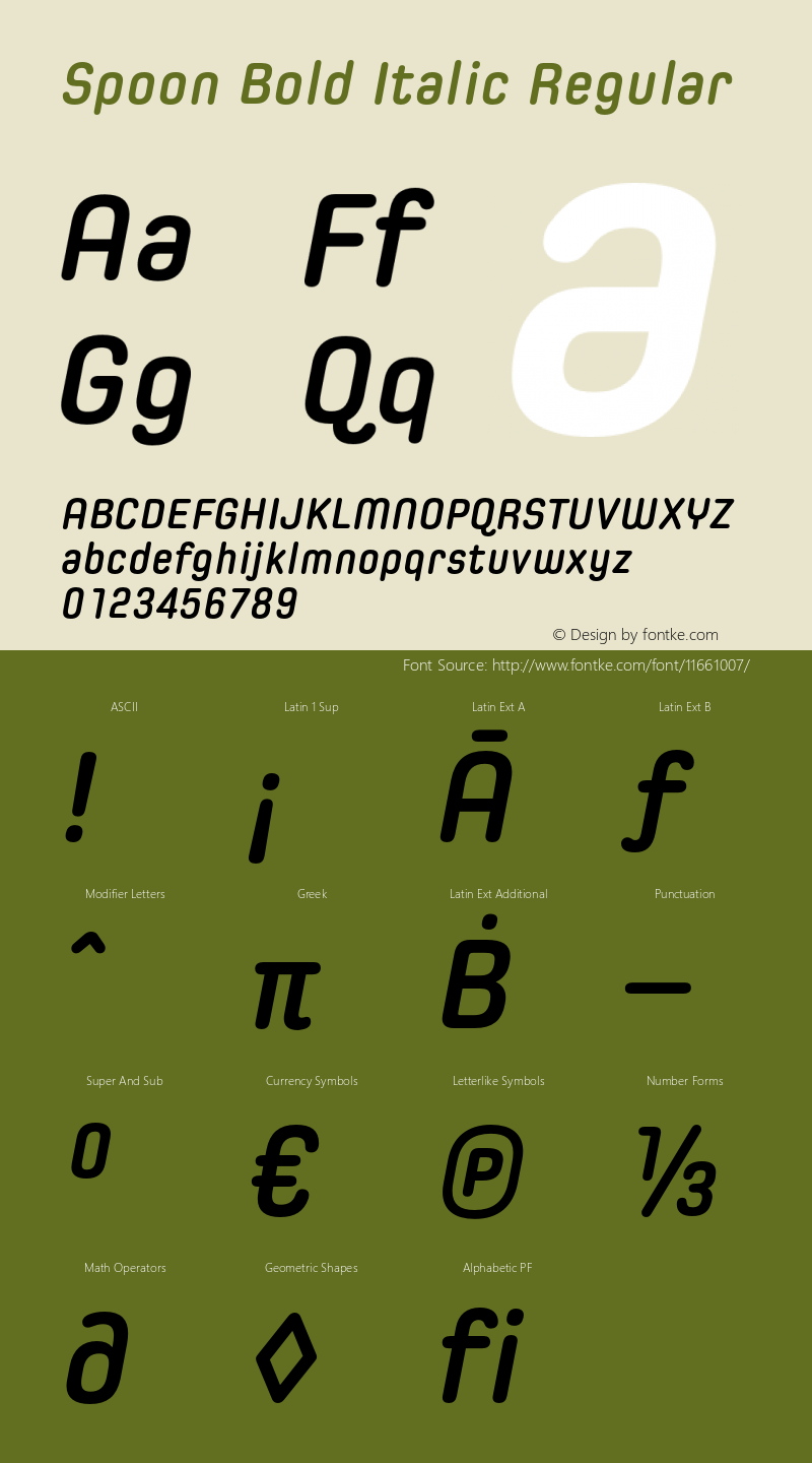 Spoon Bold Italic Regular Version 1.000 Font Sample