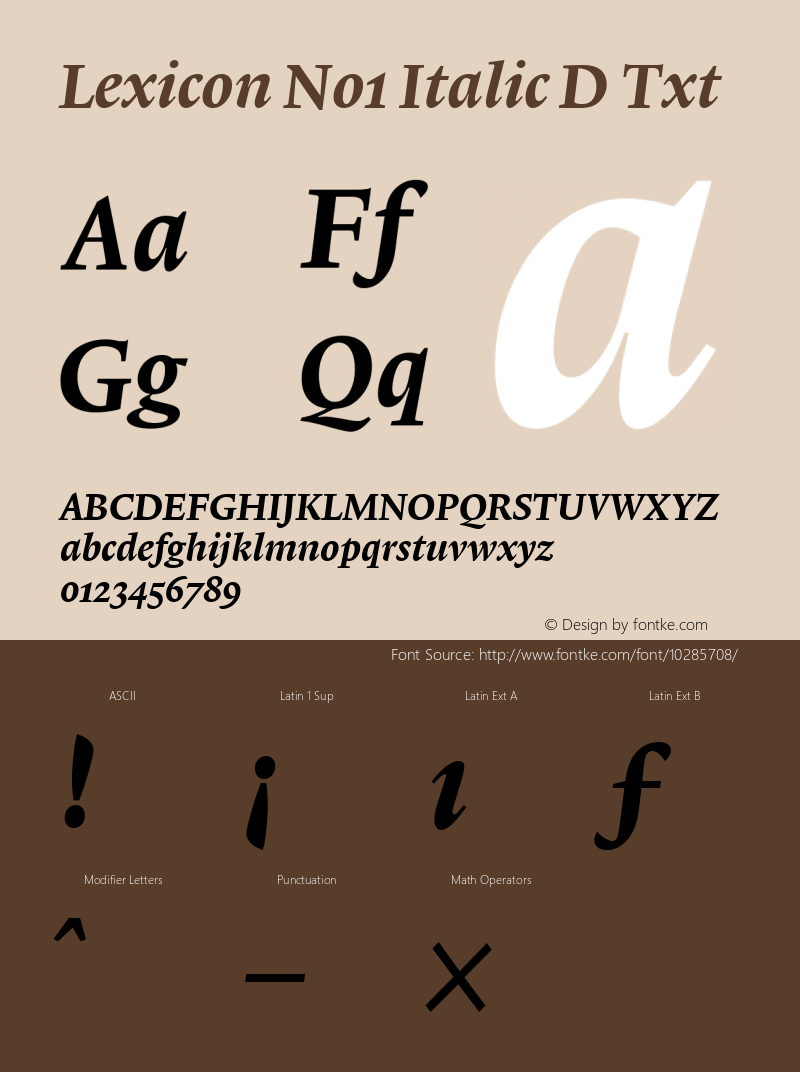 Lexicon No1 Italic D Txt 001.000 Font Sample