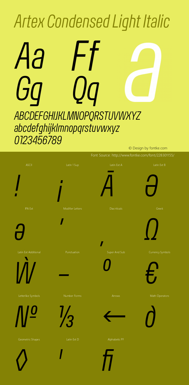 Artex Condensed Light Italic Version 1.005图片样张