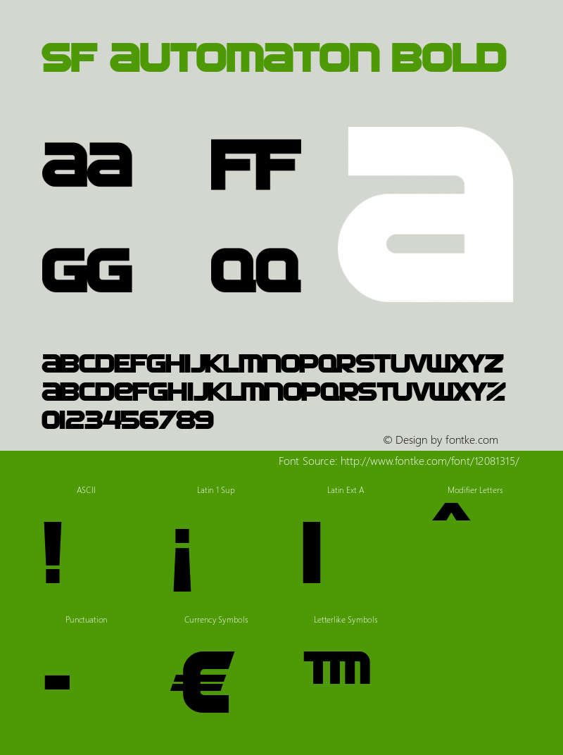 SF Automaton Bold ver 1.0; 2000. Freeware for non-commercial use. Font Sample