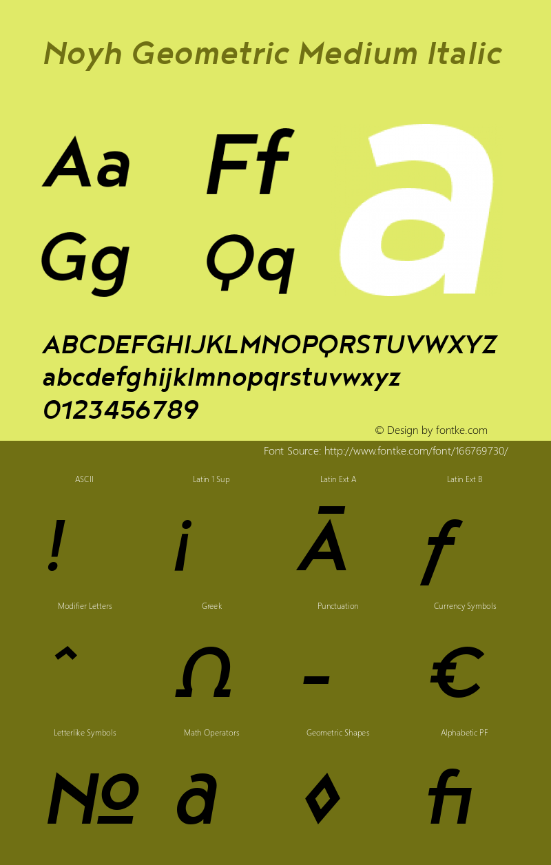 Noyh Geometric Medium Italic 1.000 Font Sample