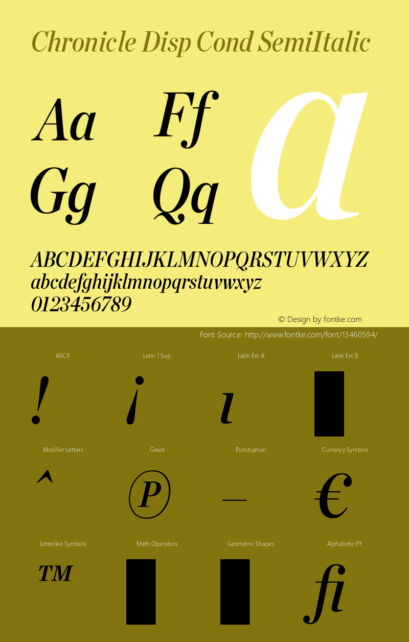 Chronicle Disp Cond SemiItalic Version 1.100 Font Sample