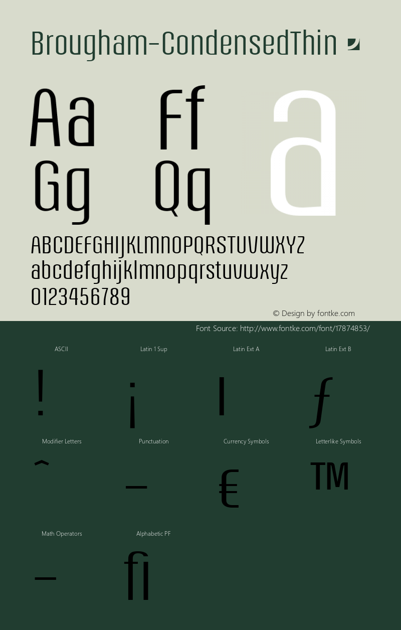 Brougham-CondensedThin ☞ Version 001.000;com.myfonts.easy.jonahfonts.brougham.thin.wfkit2.version.3RuF Font Sample