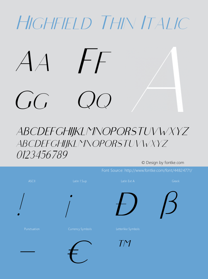 Highfield-ThinItalic 1.000 Font Sample